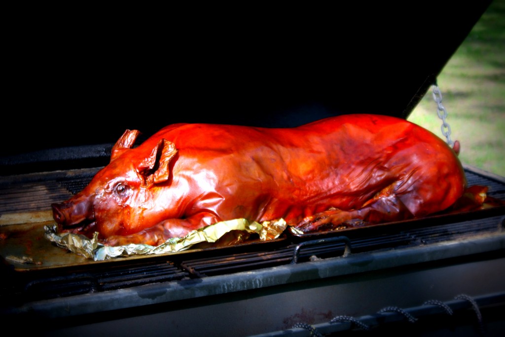 Pig roast on grill